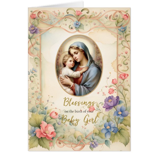 Pastel Flowers Gold Frame Congratulations New Baby (Front)