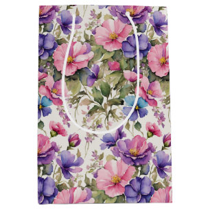 Pastel Flowers Illustration Wrapping Paper Medium Gift Bag