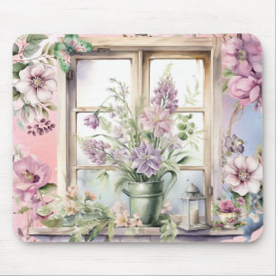 Pastel Flowers in Window Mousepad