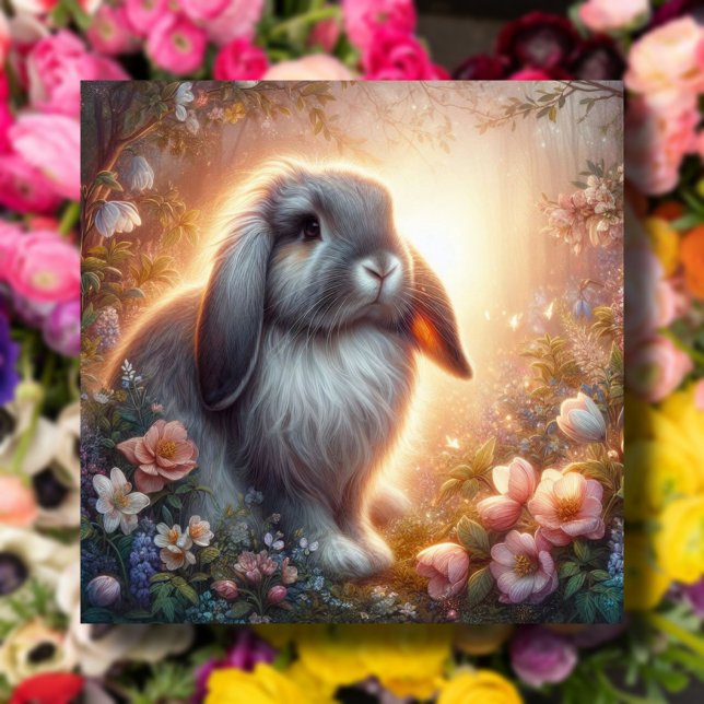 Pastel Flowers Lop Eared Bunny Happy Easter Holiday Card (Creator Uploaded)