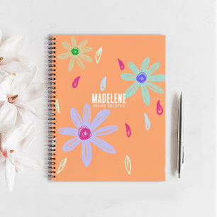 Pastel Flowers Name Monogram Peach Recipe Notebook
