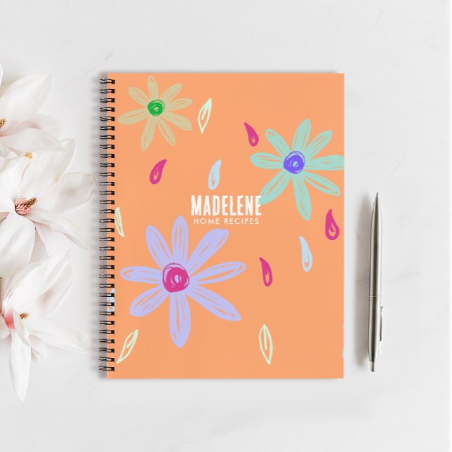 Pastel Flowers | Name Monogram | Peach Recipe Notebook (Creator Uploaded)