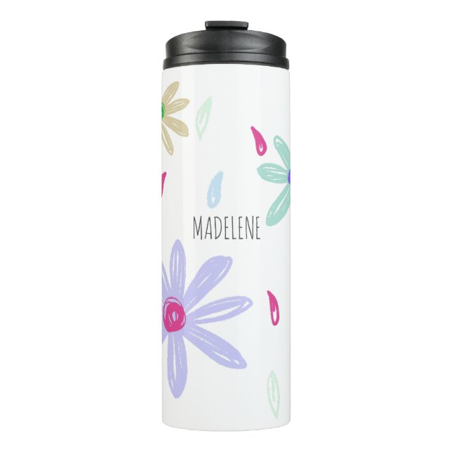 Pastel Flowers | Name Monogram Thermal Tumbler (Front)