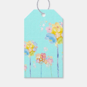 Pastel Flowers on Aqua Background Gift Tag