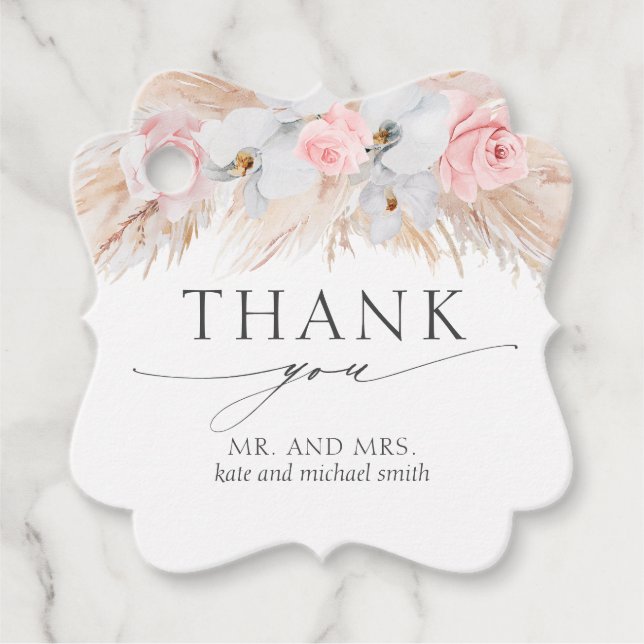 Pastel Flowers Pampas Grass Wedding Thank You Favour Tags (Front)