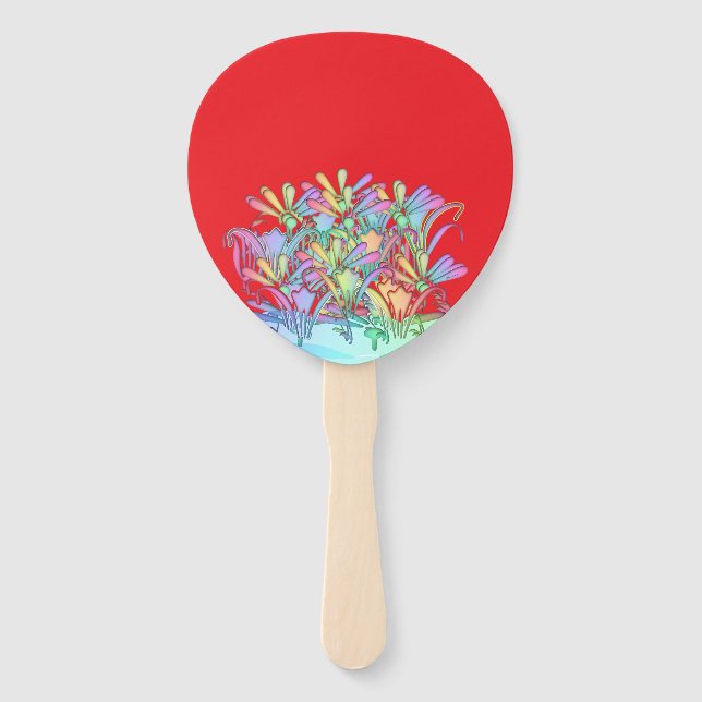 Pastel Flowers Red   Hand Fan (Front)