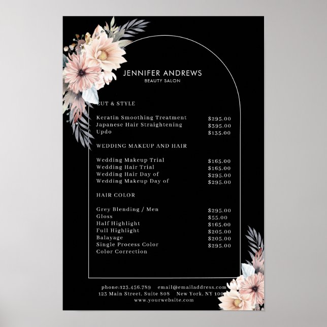 Pastel Flowers Salon Price List Poster (Front)