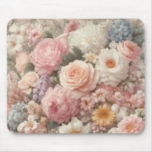 Pastel Flowers Shabby Chic Rose Floral Pattern Mouse Pad