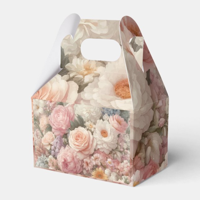 Pastel Flowers Shabby Chic Rose Floral Wedding Favour Box (Front Side)