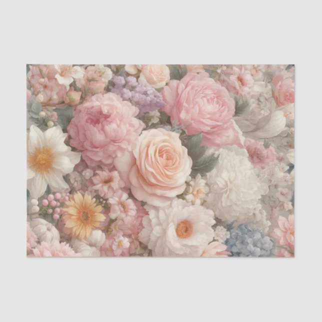 Pastel Flowers Shabby Chic Rose Floral Wedding Tissue Paper (Front)