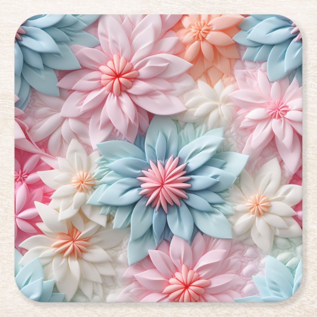 Pastel Flowers Square Paper Coaster (Front)