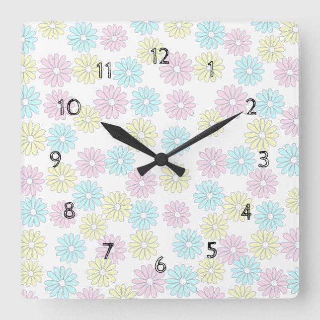 Pastel flowers square wall clock (Front)