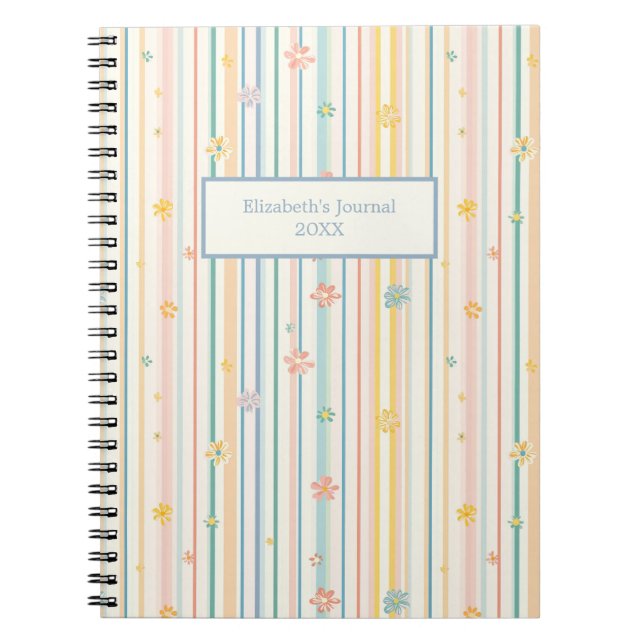 Pastel Flowers Stripes Journal Notebook (Front)