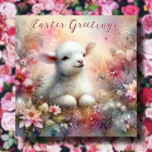 Pastel Flowers Watercolor Lamb Easter Holiday Card