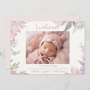 Pastel Flowers Welcome Baby Girl Birth Announcement