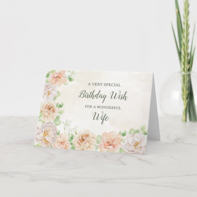 Pastel Flowers Wife Birthday Card (Front)