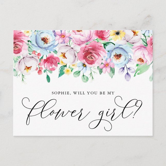 Pastel Flowers Will You Be My Flower Girl Card (Front)