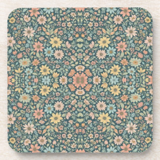 Pastel flowers with a dark background coaster