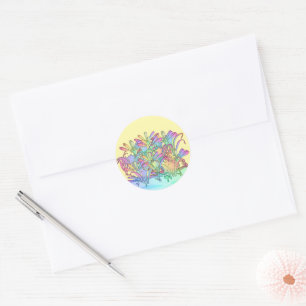 Pastel Flowers Yellow Classic Round Sticker