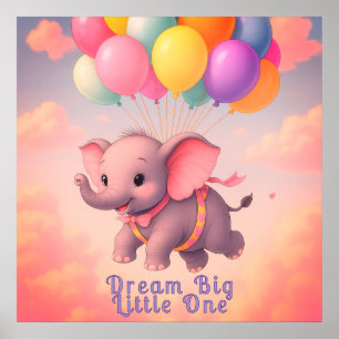 Pastel Flying Baby Elephant, Custom Nursery Poster