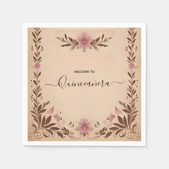 Pastel Font Dusty Glam Rose Gold Quinceanera Napkin (Front)