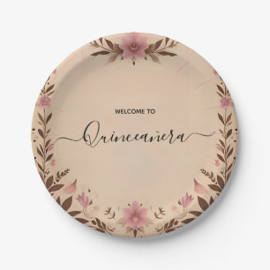 Pastel Font Dusty Glam Rose Gold Quinceanera Paper Plate