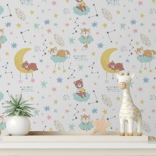 Pastel Fox Bear Nursery Peel and Stick Wallpaper