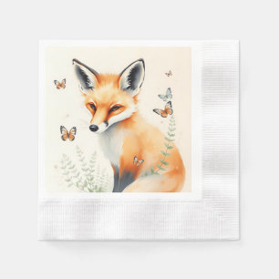 Pastel Fox With Ferns and Butterflies Napkin