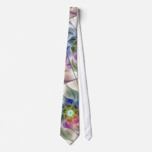 Pastel Fractal Flower Abstract Tie