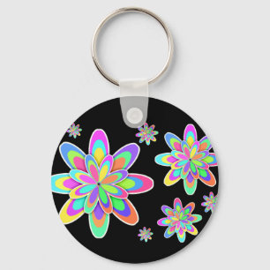 Pastel Fractal Girly Flowers Key Ring