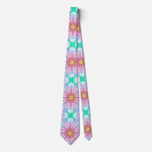 Pastel Fractal Watercolor Abstract Floral Pattern Tie (Front)