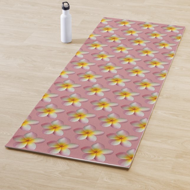 Pastel Frangipani Plumeria Flowers on Rose Gold Yoga Mat (In Situ)