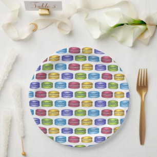 Pastel French Macaron Cookie Pastry Bridal Shower Paper Plate