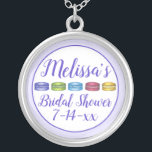 Pastel French Macaron Cookie Pastry Bridal Shower Silver Plated Necklace<br><div class="desc">Design features an original marker illustration of a row of colourful pastel-coloured macaron cookies in pink, purple, green, blue, and yellow. A French bakery or pastry shop classic! Ideal for your favourite foodie, or for a French themed bridal shower or afternoon tea party. This macaron design is also available on...</div>