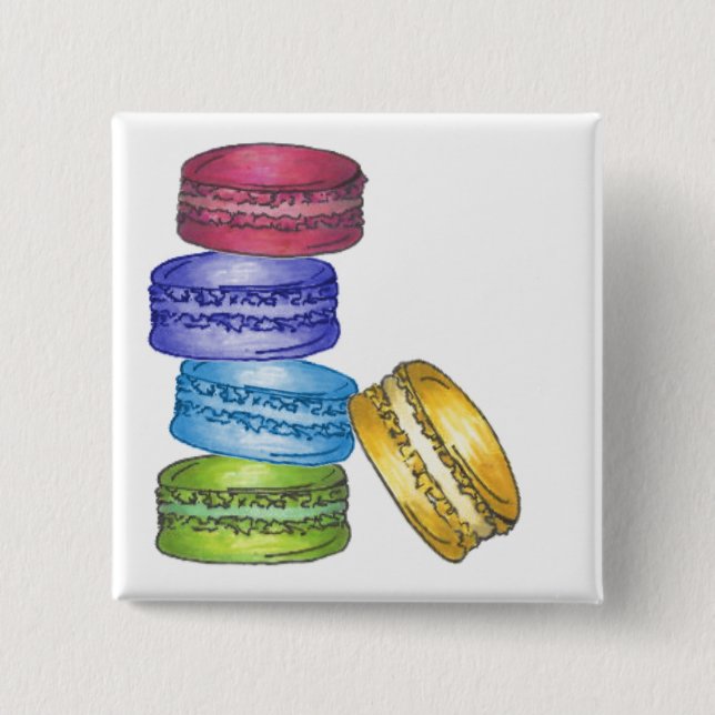 Pastel French Macaron Cookies Bakery Pastry Shop 15 Cm Square Badge (Front)