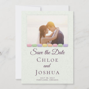 Pastel French Macaron Photo Wedding Save the Date Invitation