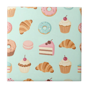 Pastel French Pastries Cute Dessert Pattern Ceramic Tile