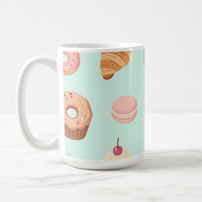 Pastel French Pastries Cute Dessert Pattern Coffee Mug (Left)
