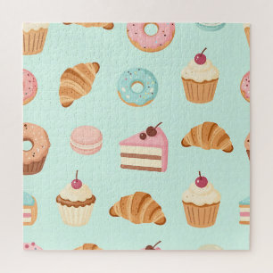 Pastel French Pastries Cute Dessert Pattern Jigsaw Puzzle