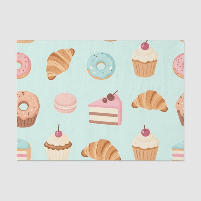 Pastel French Pastries Cute Dessert Pattern Tissue Paper (Front)