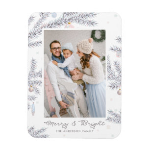 Pastel Frosted Pine Needles Merry & Bright Photo Magnet