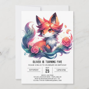Pastel Fun Fox Birthday Invitation