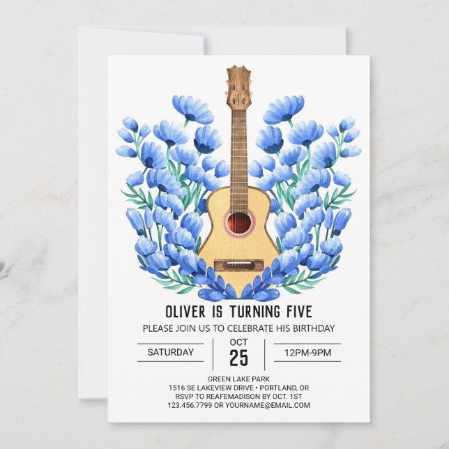 Pastel Fun Guitar Boy Birthday Invitation (Front)