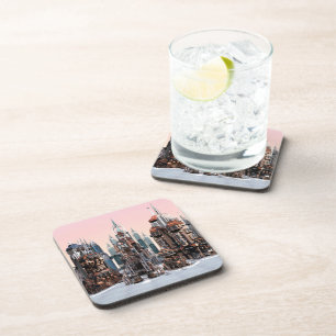 Pastel Futuristic City Fantasy Skyline Art Coaster