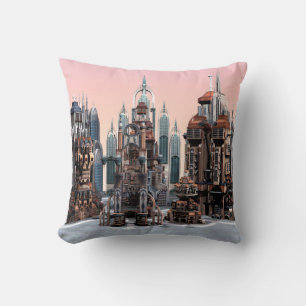 Pastel Futuristic City Fantasy Skyline Art Cushion