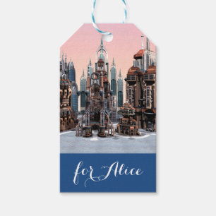 Pastel Futuristic City Fantasy Skyline Art Gift Tags