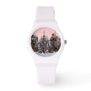 Pastel Futuristic City Fantasy Skyline Art Watch