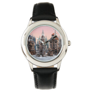 Pastel Futuristic City Fantasy Skyline Art Watch