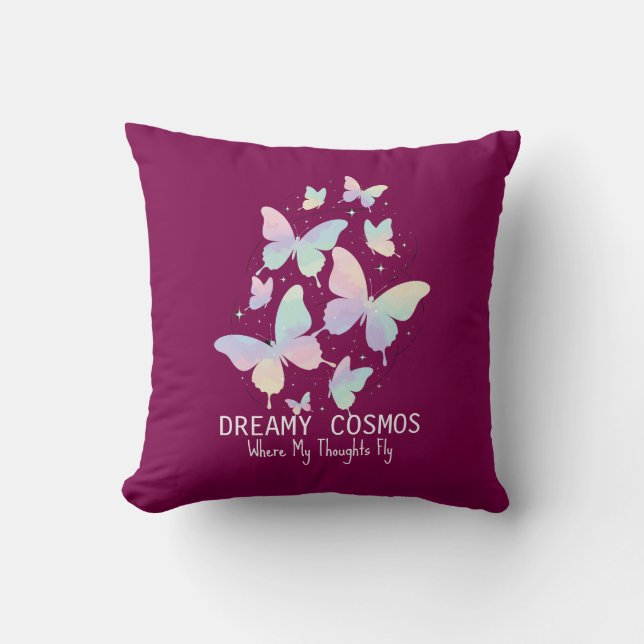 Pastel Galaxy Butterflies Dreamy Aesthetic Cushion (Front)