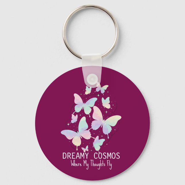 Pastel Galaxy Butterflies Dreamy Aesthetic Key Ring (Front)